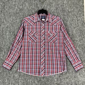 Wranlger Shirt‎ Mens Large Western Pearl Snaps Red Button-Front Long-Sleeve
